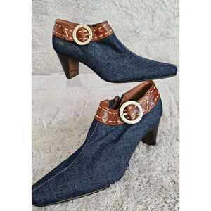 Donald J. Pliner Made in Spain Denim Block Heeled Pointed Toe Ankle‎ Bootie - 6M